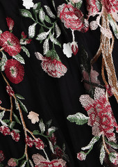 Marchesa Notte - Embroidered tulle midi dress - Black - US 0