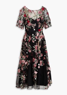 Marchesa Notte - Embroidered tulle midi dress - Black - US 2