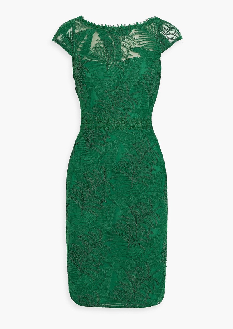 Marchesa Notte - Embroidered tulle mini dress - Green - US 6