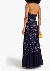 Marchesa Notte - Embroidered tulle-paneled chiffon gown - Blue - US 4
