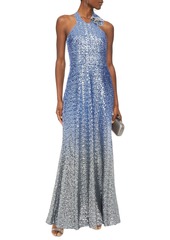 Marchesa Notte - Floral-appliquéd dégradé sequined stretch-tulle halterneck gown - Blue - US 4