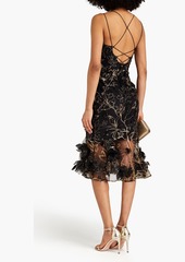 Marchesa Notte - Floral-appliquéd embroidered tulle dress - Black - US 8