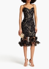 Marchesa Notte - Floral-appliquéd embroidered tulle dress - Black - US 8