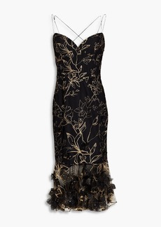 Marchesa Notte - Floral-appliquéd embroidered tulle dress - Black - US 8