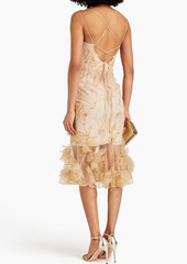 Marchesa Notte - Floral-appliquéd embroidered tulle dress - Neutral - US 14