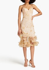 Marchesa Notte - Floral-appliquéd embroidered tulle dress - Neutral - US 8