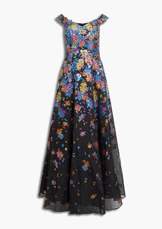 Marchesa Notte - Floral-print cloqué-jacquard gown - Black - US 2
