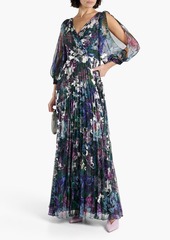 Marchesa Notte - Cutout metallic floral-print chiffon gown - Green - US 2