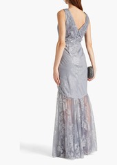 Marchesa Notte - Ruched glittered tulle gown - Gray - US 4