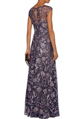 Marchesa Notte - Layered metallic embroidered tulle and lace gown - Blue - US 6