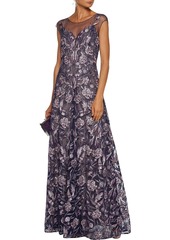 Marchesa Notte - Layered metallic embroidered tulle and lace gown - Blue - US 6