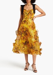 Marchesa Notte - Metallic floral-print chiffon midi dress - Yellow - US 6