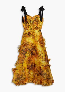 Marchesa Notte - Metallic floral-print chiffon midi dress - Yellow - US 10
