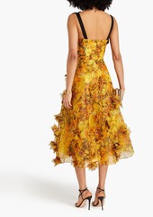 Marchesa Notte - Metallic floral-print chiffon midi dress - Yellow - US 6
