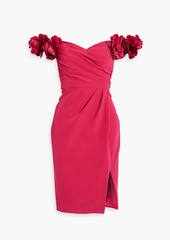 Marchesa Notte - Off-the-shoulder appliquéd pleated crepe dress - Pink - US 4