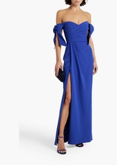 Marchesa Notte - Off-the-shoulder bow-embellished crepe gown - Blue - US 10