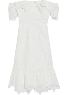 Marchesa Notte - Off-the-shoulder broderie anglaise cotton-blend dress - White - US 0