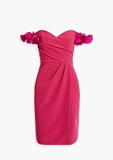 Marchesa Notte - Off-the-shoulder floral-appliquéd crepe dress - Pink - US 8