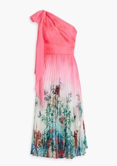 Marchesa Notte - One-shoulder pleated printed chiffon midi dress - Pink - US 0