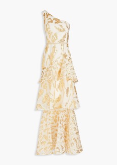 Marchesa Notte - One-shoulder tiered brocade gown - White - US 8