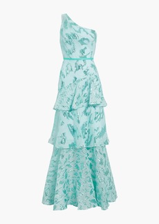 Marchesa Notte - One-shoulder tiered brocade gown - Green - US 4