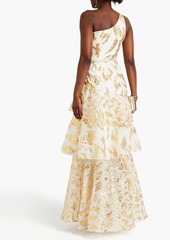 Marchesa Notte - One-shoulder tiered brocade gown - White - US 8