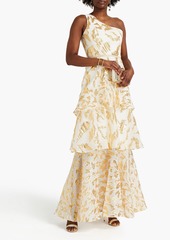 Marchesa Notte - One-shoulder tiered brocade gown - White - US 8