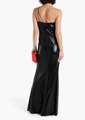 Marchesa Notte - Ruched coated stretch-jersey gown - Black - US 4