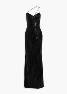 Marchesa Notte - Ruched coated stretch-jersey gown - Black - US 2
