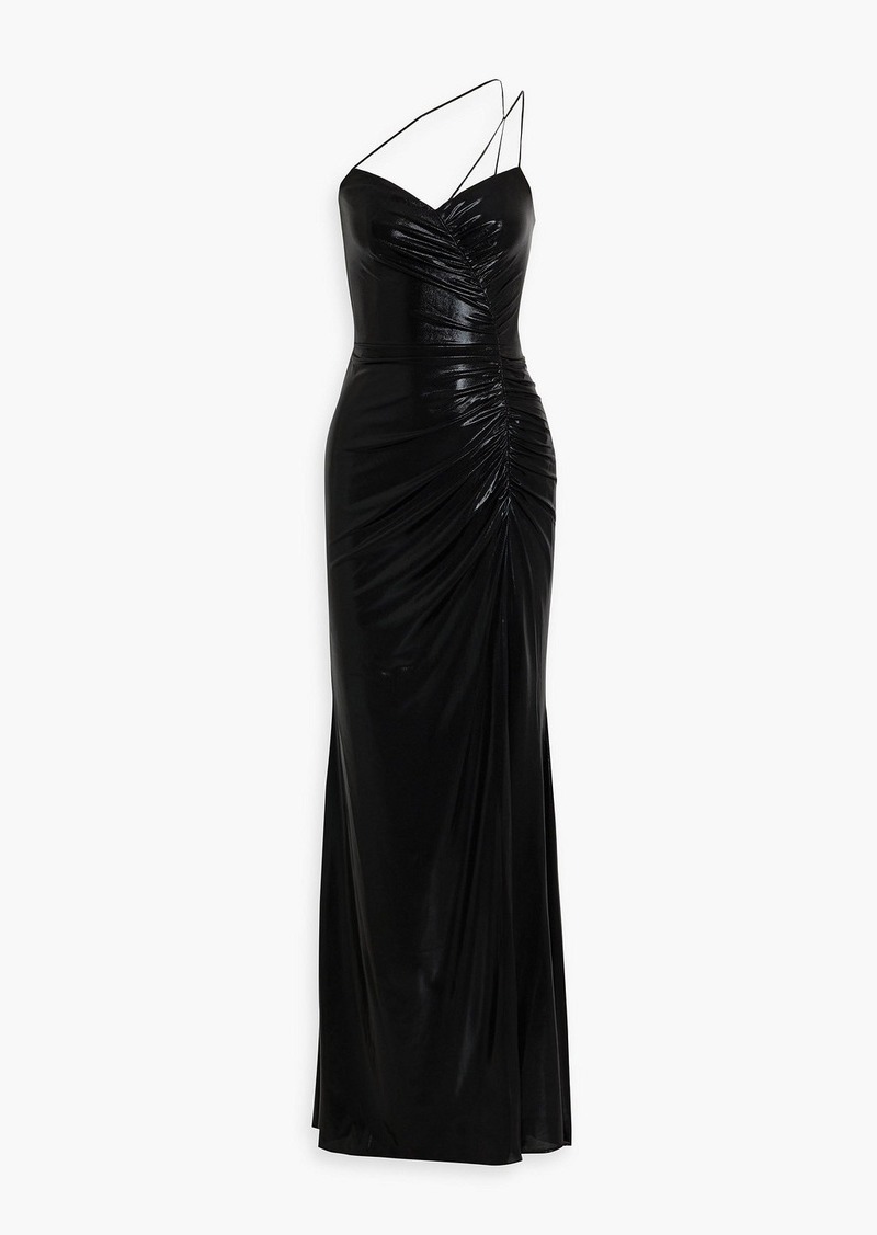 Marchesa Notte - Ruched coated stretch-jersey gown - Black - US 4