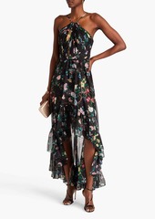 Marchesa Notte - Ruffled floral-print chiffon gown - Black - US 8