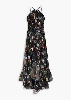 Marchesa Notte - Ruffled floral-print chiffon gown - Black - US 10
