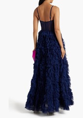 Marchesa Notte - Ruffled point d'esprit gown - Blue - US 10