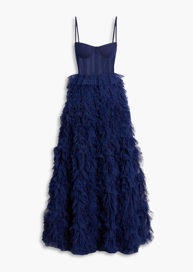 Marchesa Notte - Ruffled point d'esprit gown - Blue - US 10