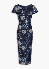 Marchesa Notte - Sequin-embellished embroidered tulle midi dress - Blue - US 2