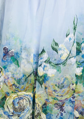 Marchesa Notte - Strapless bow-detailed floral-print organza midi dress - Blue - US 8