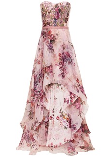 Marchesa Notte - Strapless embellished floral-print organza gown - Pink - US 2