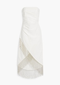 Marchesa Notte - Strapless fringed crepe dress - White - US 16