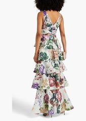 Marchesa Notte - Tiered embellished floral-print chiffon gown - White - US 6