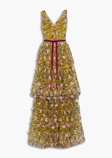 Marchesa Notte - Tiered embellished tulle gown - Yellow - US 6