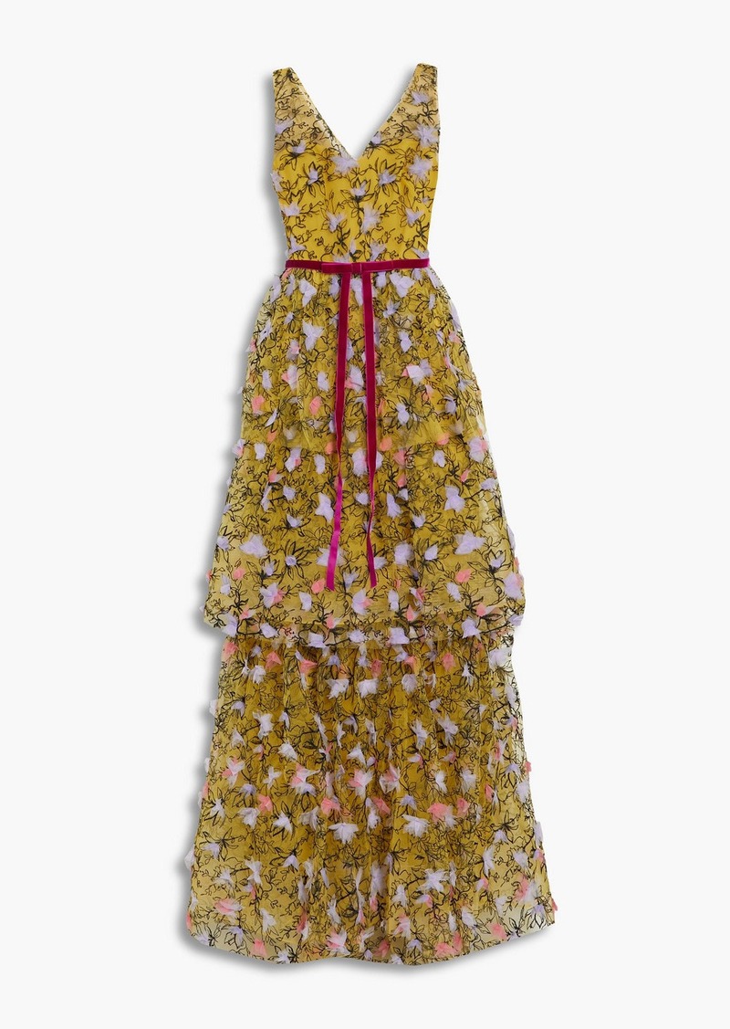 Marchesa Notte - Tiered embellished tulle gown - Yellow - US 4