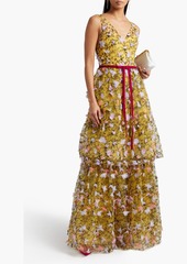 Marchesa Notte - Tiered embellished tulle gown - Yellow - US 4