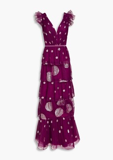 Marchesa Notte - Tiered embellished tulle gown - Purple - US 0