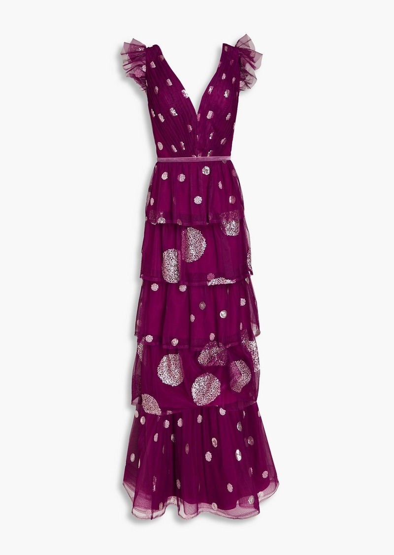 Marchesa Notte - Tiered embellished tulle gown - Purple - US 6