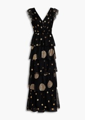 Marchesa Notte - Tiered embellished tulle gown - Black - US 6
