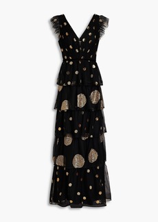 Marchesa Notte - Tiered embellished tulle gown - Black - US 4