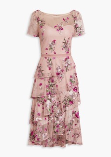 Marchesa Notte - Tiered embroidered glittered tulle dress - Pink - US 4