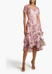 Marchesa Notte - Tiered embroidered glittered tulle dress - Pink - US 6