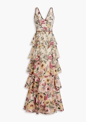 Marchesa Notte - Tiered embroidered tulle gown - Neutral - US 4