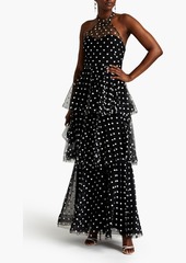 Marchesa Notte - Tiered embroidered tulle halterneck gown - Black - US 8